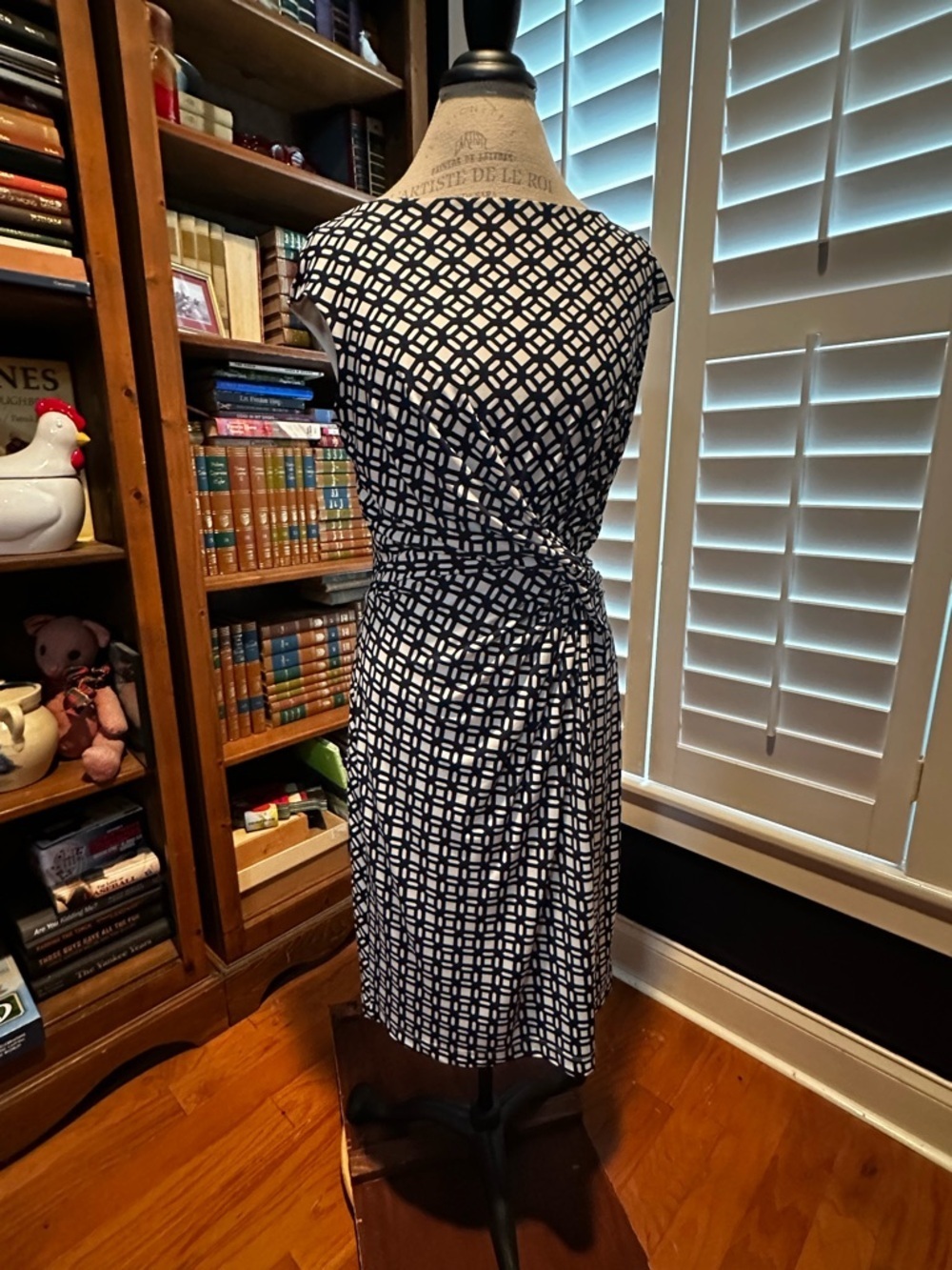Lauren Ralph Lauren Navy & White Geometric Faux-Wrap Midi Dress